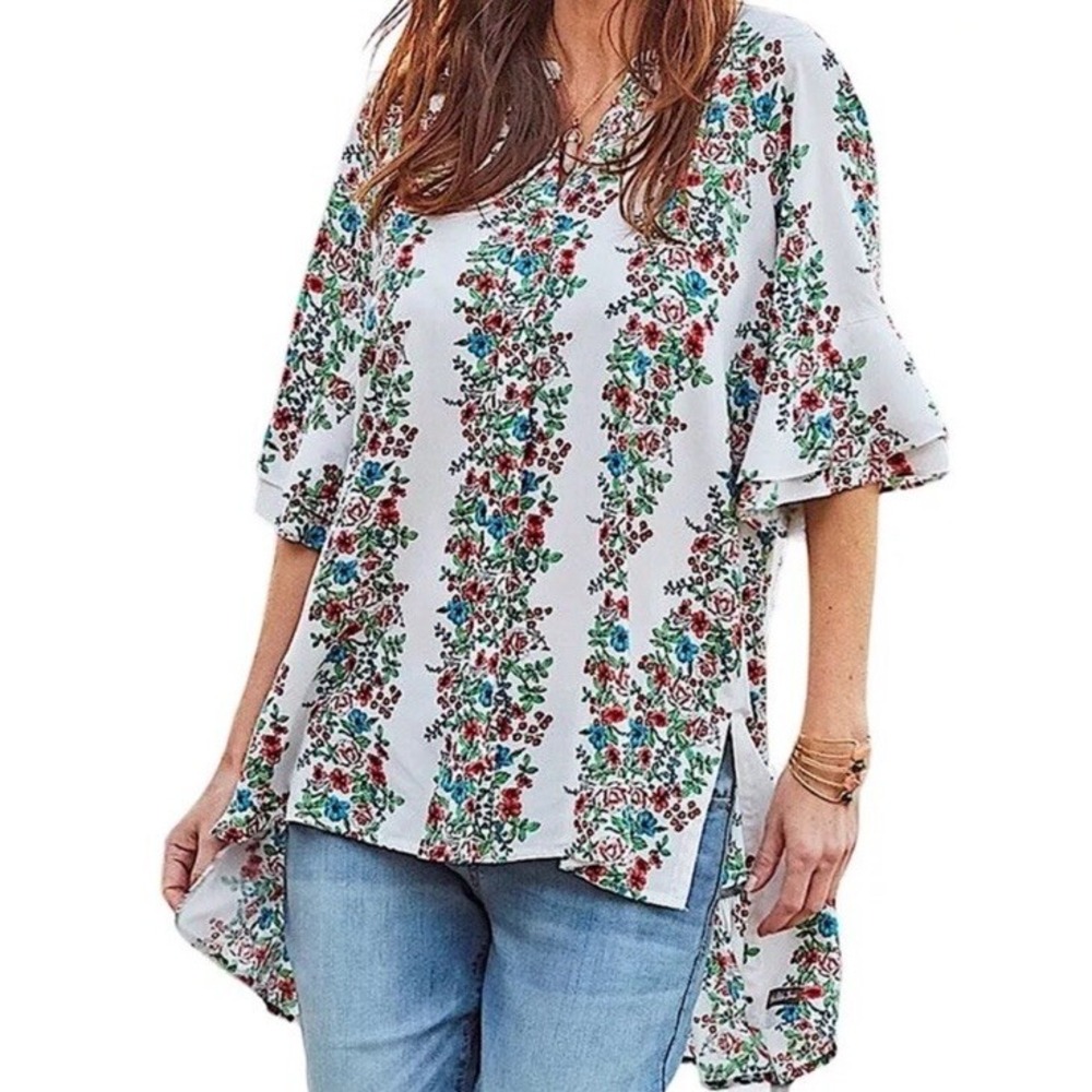Matilda Jane‎ Womens Our Atlas Blue Green Floral Tunic Top Shirt  Xl New
